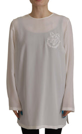 Dolce & Gabbana White Silk DG Logo Embroidered Long Sleeves Blouse -   -  Dolce & Gabbana.