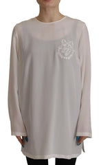 Dolce & Gabbana White Silk DG Logo Embroidered Long Sleeves Blouse -   -  Dolce & Gabbana.