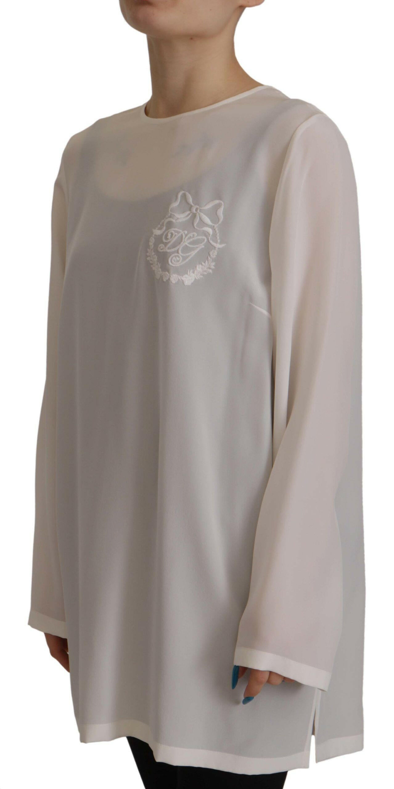 Dolce & Gabbana White Silk DG Logo Embroidered Long Sleeves Blouse -   -  Dolce & Gabbana. Dolce & Gabbana White Silk DG Logo Embroidered Long Sleeves Blouse -   -  Dolce & Gabbana.