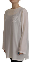 Dolce & Gabbana White Silk DG Logo Embroidered Long Sleeves Blouse -   -  Dolce & Gabbana.