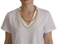Dolce & Gabbana White Necklace Embellished Neckline T-shirt Top -   -  Dolce & Gabbana.