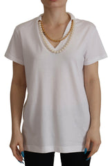 Dolce & Gabbana White Necklace Embellished Neckline T-shirt Top -   -  Dolce & Gabbana.