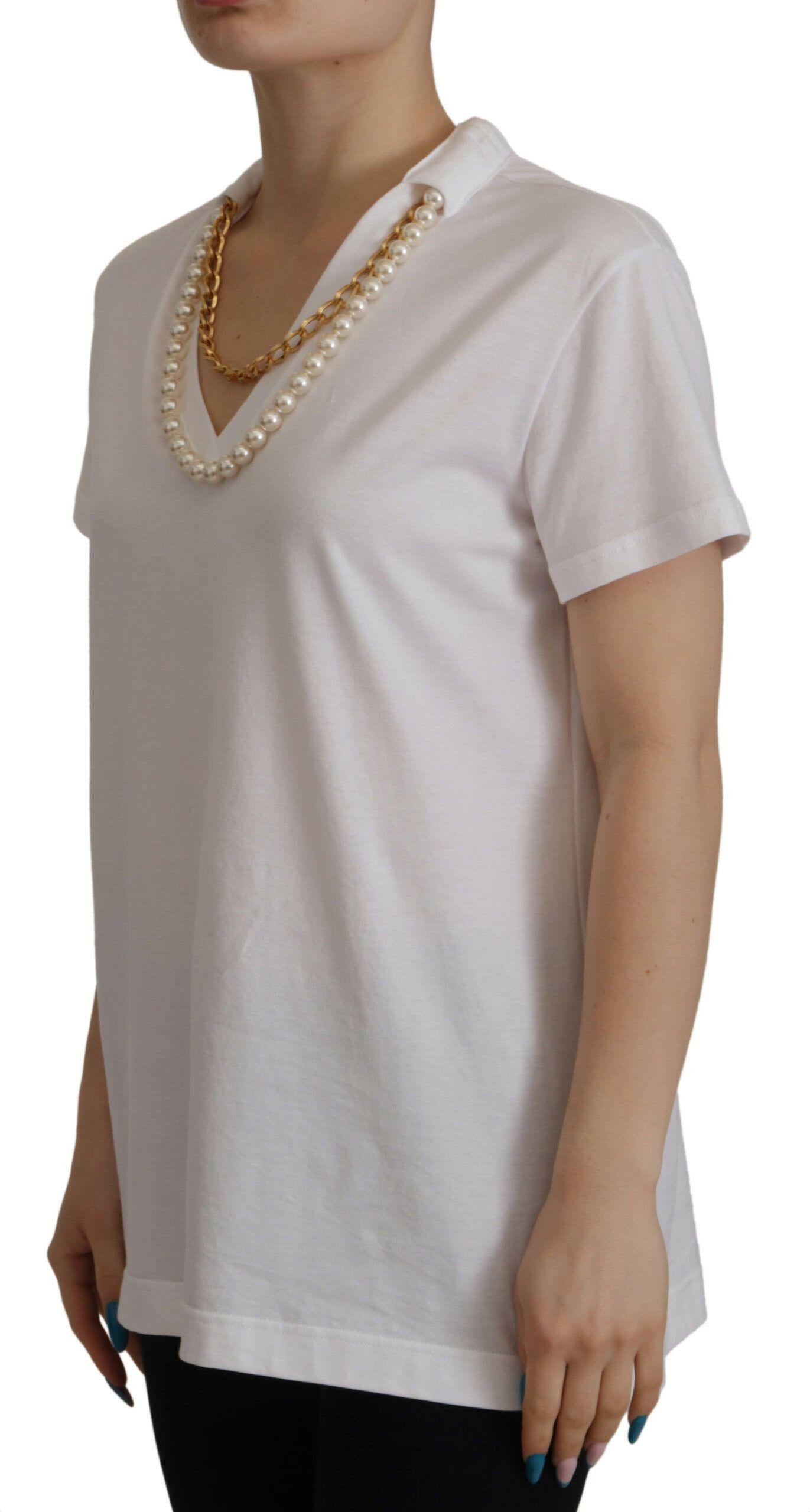 Dolce & Gabbana White Necklace Embellished Neckline T-shirt Top -   -  Dolce & Gabbana. Dolce & Gabbana White Necklace Embellished Neckline T-shirt Top -   -  Dolce & Gabbana.