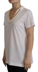 Dolce & Gabbana White Necklace Embellished Neckline T-shirt Top -   -  Dolce & Gabbana.