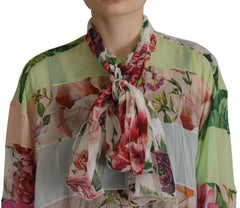 Dolce & Gabbana Multicolor  Floral Patchwork Design Ascot Collar Top Blouse -   -  Dolce & Gabbana.