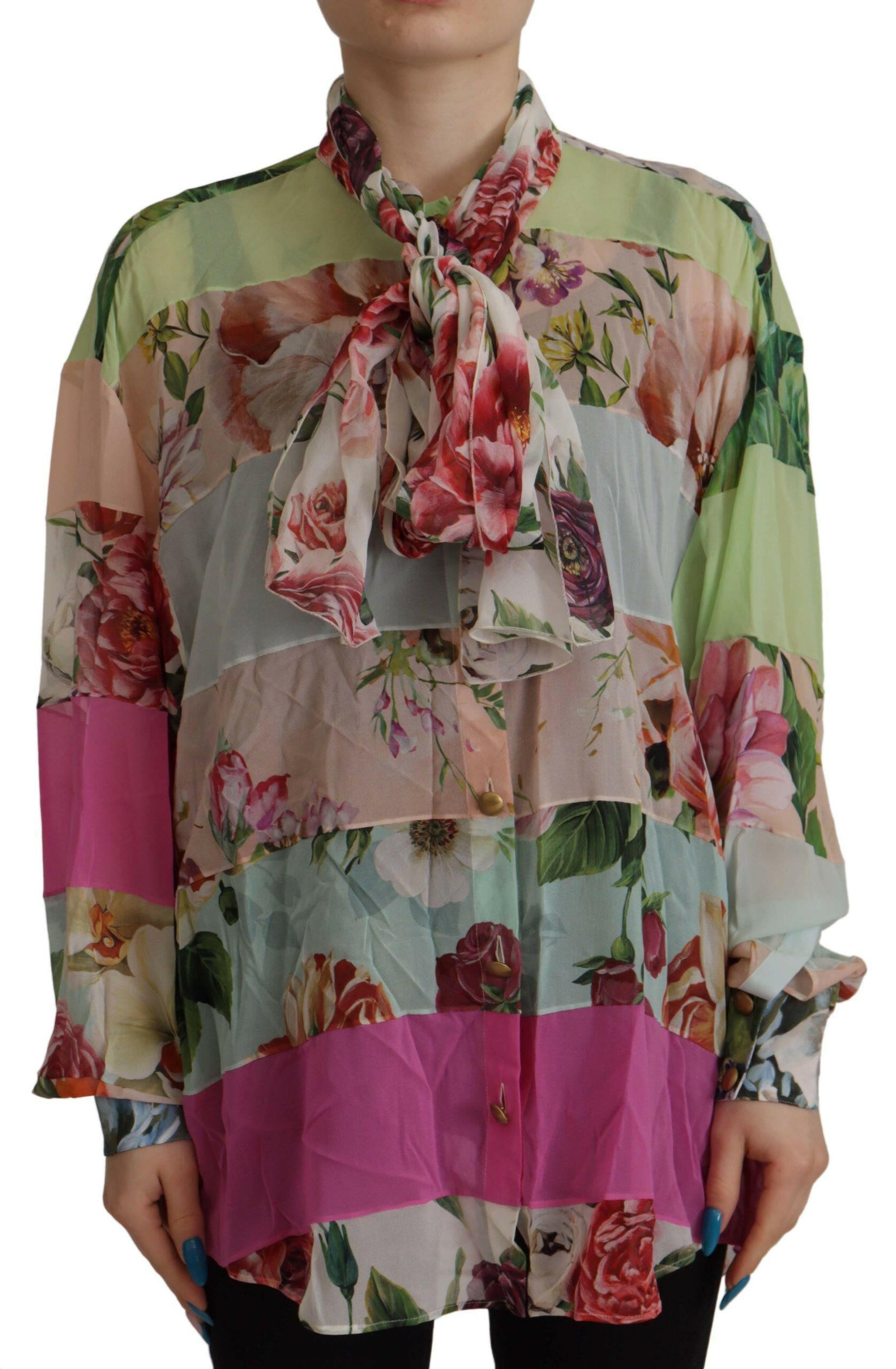 Dolce & Gabbana Multicolor  Floral Patchwork Design Ascot Collar Top Blouse -   -  Dolce & Gabbana.