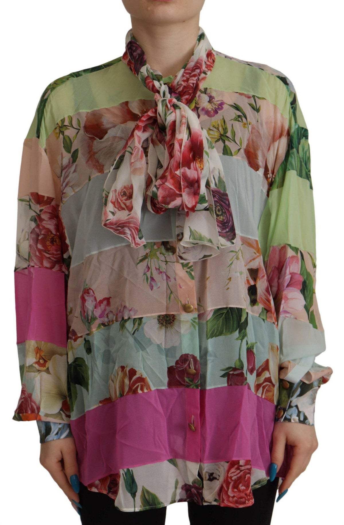 Dolce & Gabbana Multicolor  Floral Patchwork Design Ascot Collar Top Blouse -   -  Dolce & Gabbana.