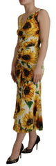 Dolce & Gabbana White Sunflower Print Sheath Midi Silk -   -  Dolce & Gabbana.