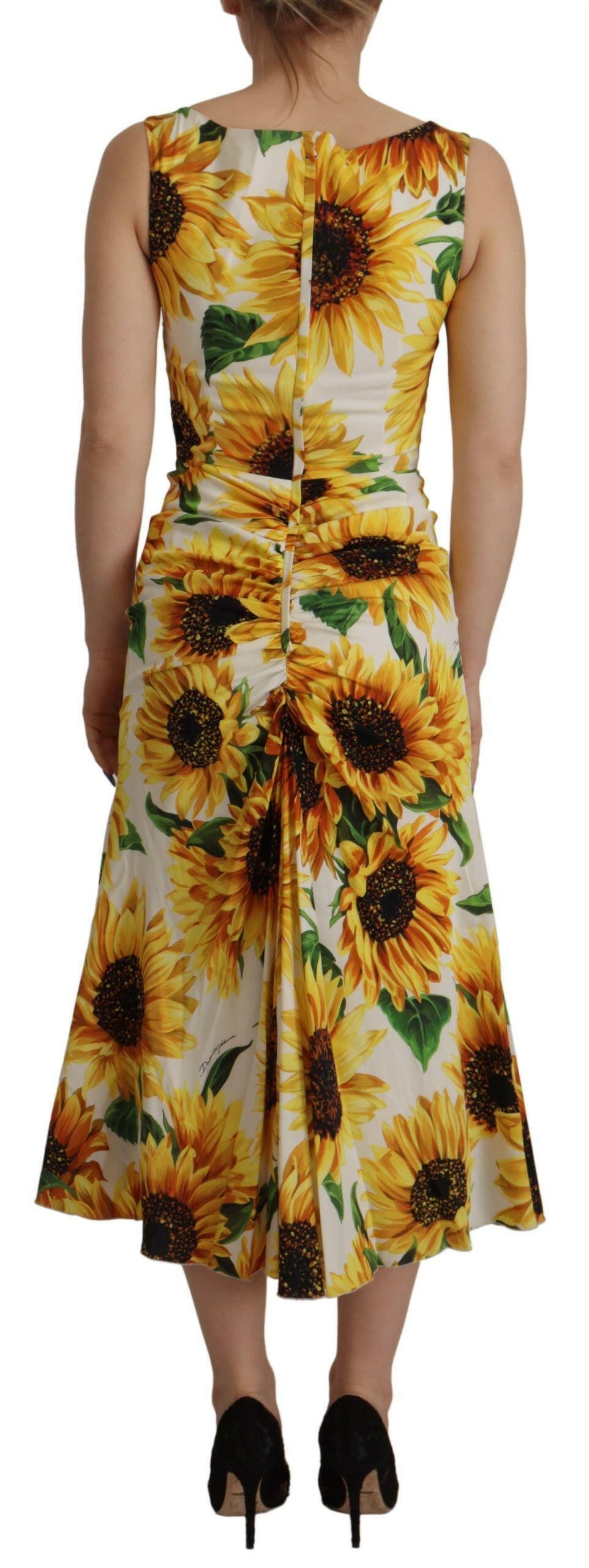 Dolce & Gabbana White Sunflower Print Sheath Midi Silk -   -  Dolce & Gabbana. Dolce & Gabbana White Sunflower Print Sheath Midi Silk -   -  Dolce & Gabbana.