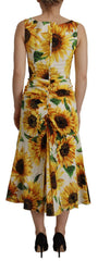 Dolce & Gabbana White Sunflower Print Sheath Midi Silk -   -  Dolce & Gabbana.