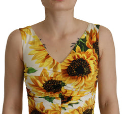 Dolce & Gabbana White Sunflower Print Sheath Midi Silk -   -  Dolce & Gabbana.
