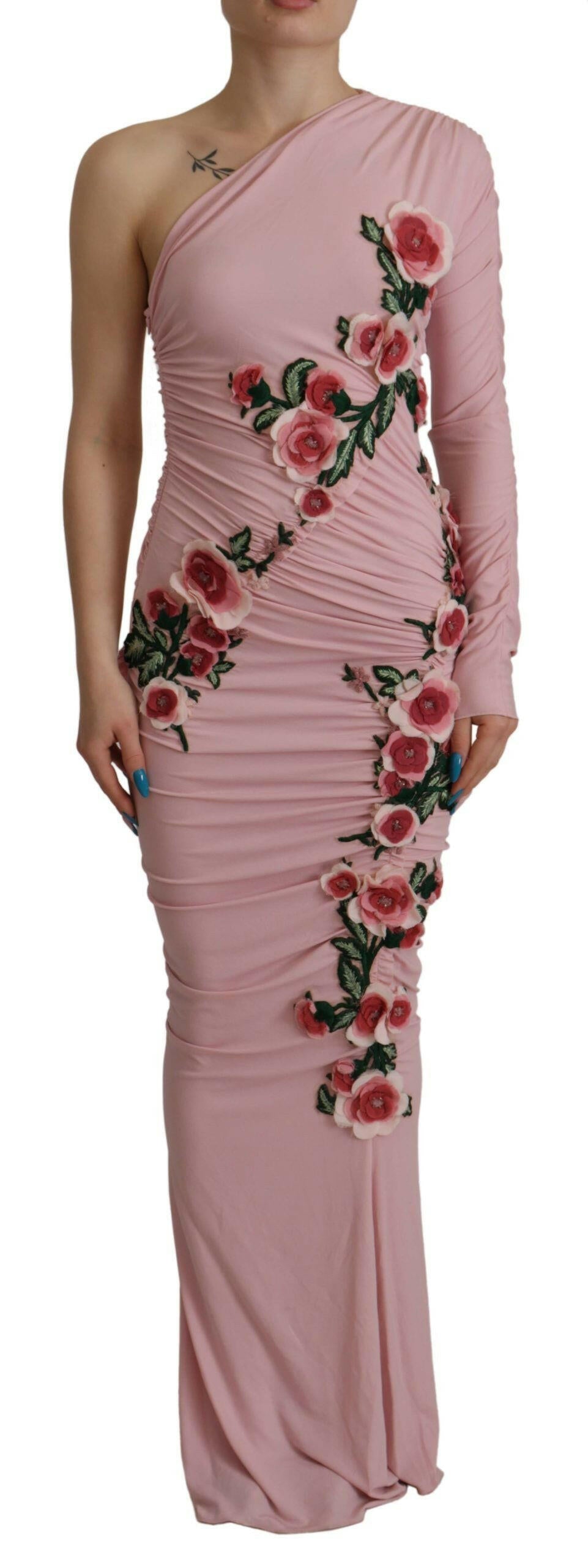 Dolce & Gabbana Pink Flower Embellished One Shoulder Dress -   -  Dolce & Gabbana.