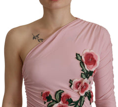 Dolce & Gabbana Pink Flower Embellished One Shoulder Dress -   -  Dolce & Gabbana.