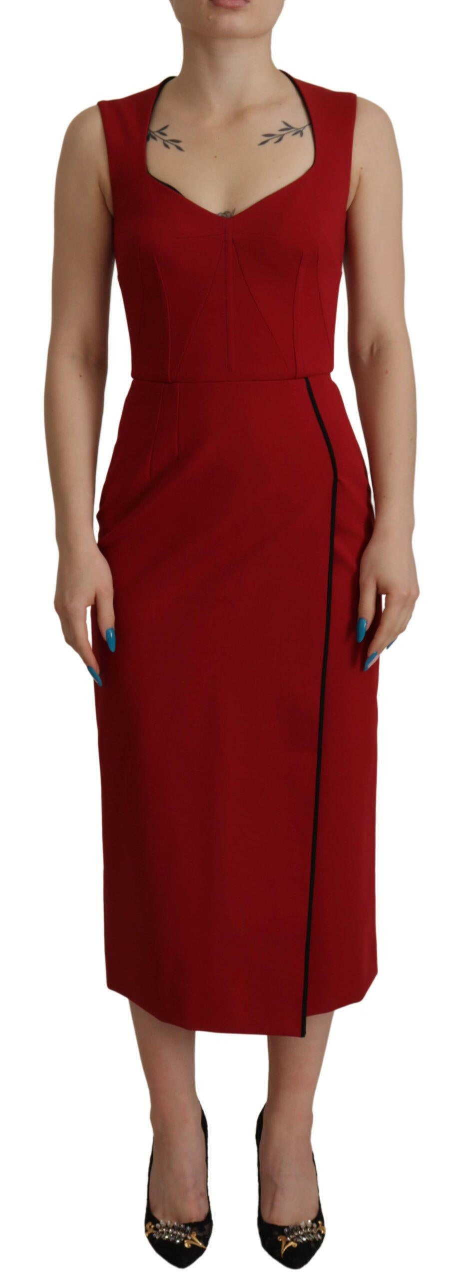 Dolce & Gabbana Red Sweetheart Neck Bodycon Midi Dress -   -  Dolce & Gabbana.