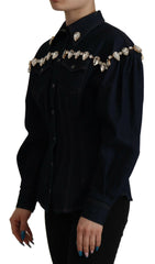 Dolce & Gabbana Blue Denim Crystal Embellish Cotton Jacket -   -  Dolce & Gabbana.