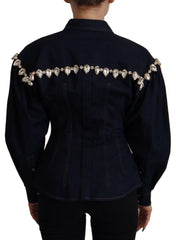 Dolce & Gabbana Blue Denim Crystal Embellish Cotton Jacket -   -  Dolce & Gabbana.