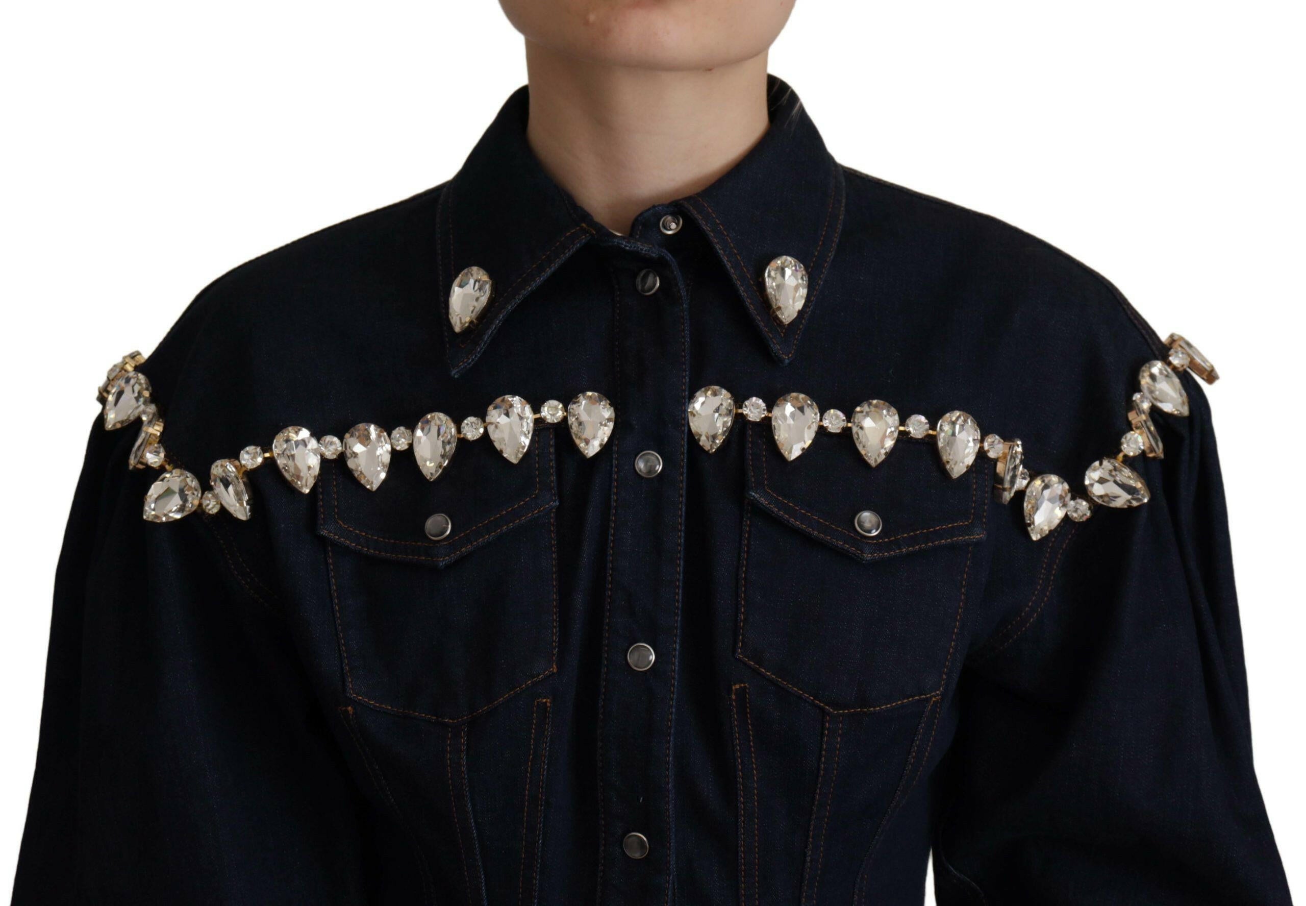 Dolce & Gabbana Blue Denim Crystal Embellish Cotton Jacket -   -  Dolce & Gabbana. Dolce & Gabbana Blue Denim Crystal Embellish Cotton Jacket -   -  Dolce & Gabbana.