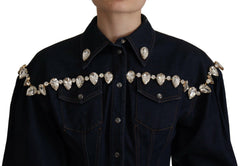 Dolce & Gabbana Blue Denim Crystal Embellish Cotton Jacket -   -  Dolce & Gabbana.