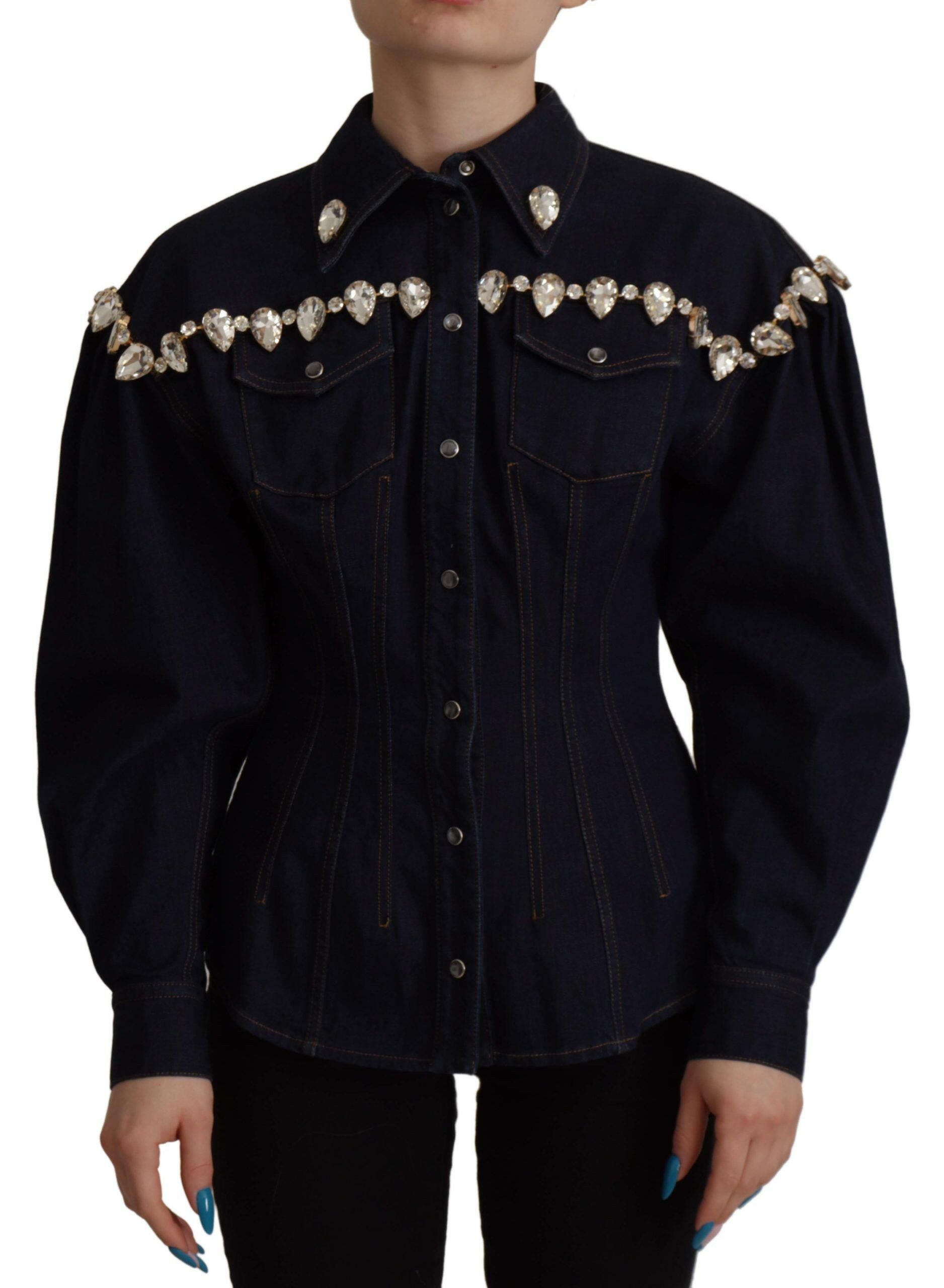 Dolce & Gabbana Blue Denim Crystal Embellish Cotton Jacket -   -  Dolce & Gabbana.