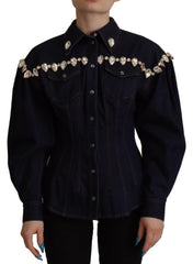 Dolce & Gabbana Blue Denim Crystal Embellish Cotton Jacket -   -  Dolce & Gabbana.