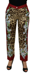 Dolce & Gabbana Multicolor Leopard Flora Printed Mid Waist Trouser Pants -   -  Dolce & Gabbana.