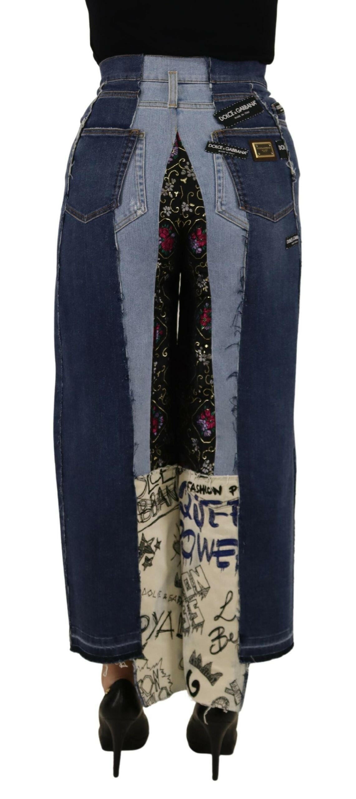 Dolce & Gabbana Multicolor Patchwork DG Fashion Wide Leg Denim Pant -   -  Dolce & Gabbana. Dolce & Gabbana Multicolor Patchwork DG Fashion Wide Leg Denim Pant -   -  Dolce & Gabbana.