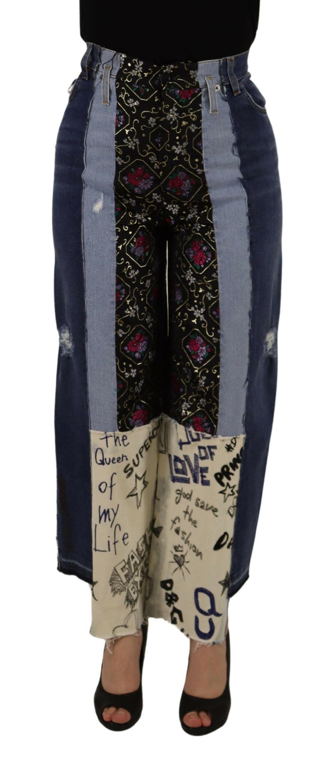 Dolce & Gabbana Multicolor Patchwork DG Fashion Wide Leg Denim Pant -   -  Dolce & Gabbana.