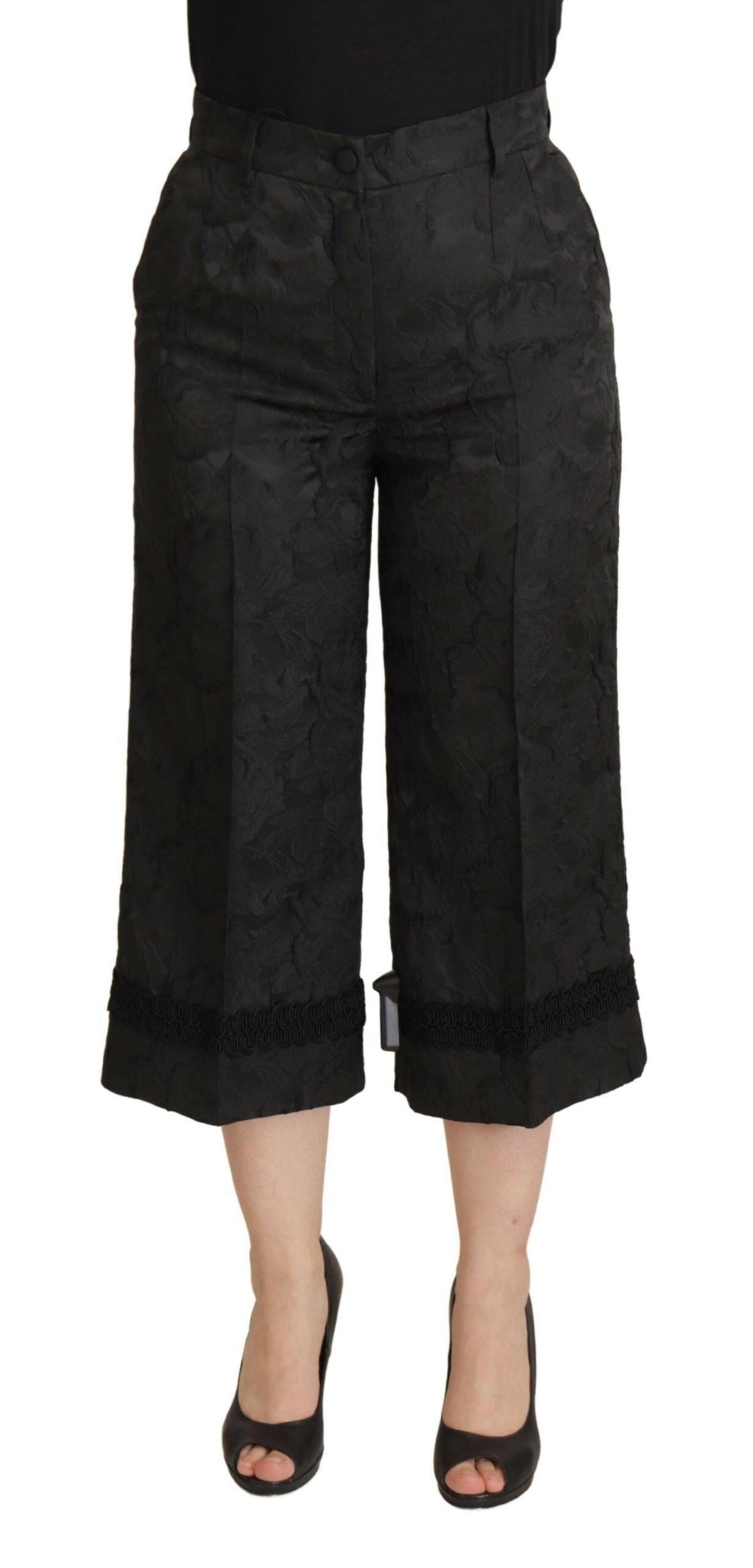 Dolce & Gabbana Black Brocade Cropped High Waist Pants -   -  Dolce & Gabbana.