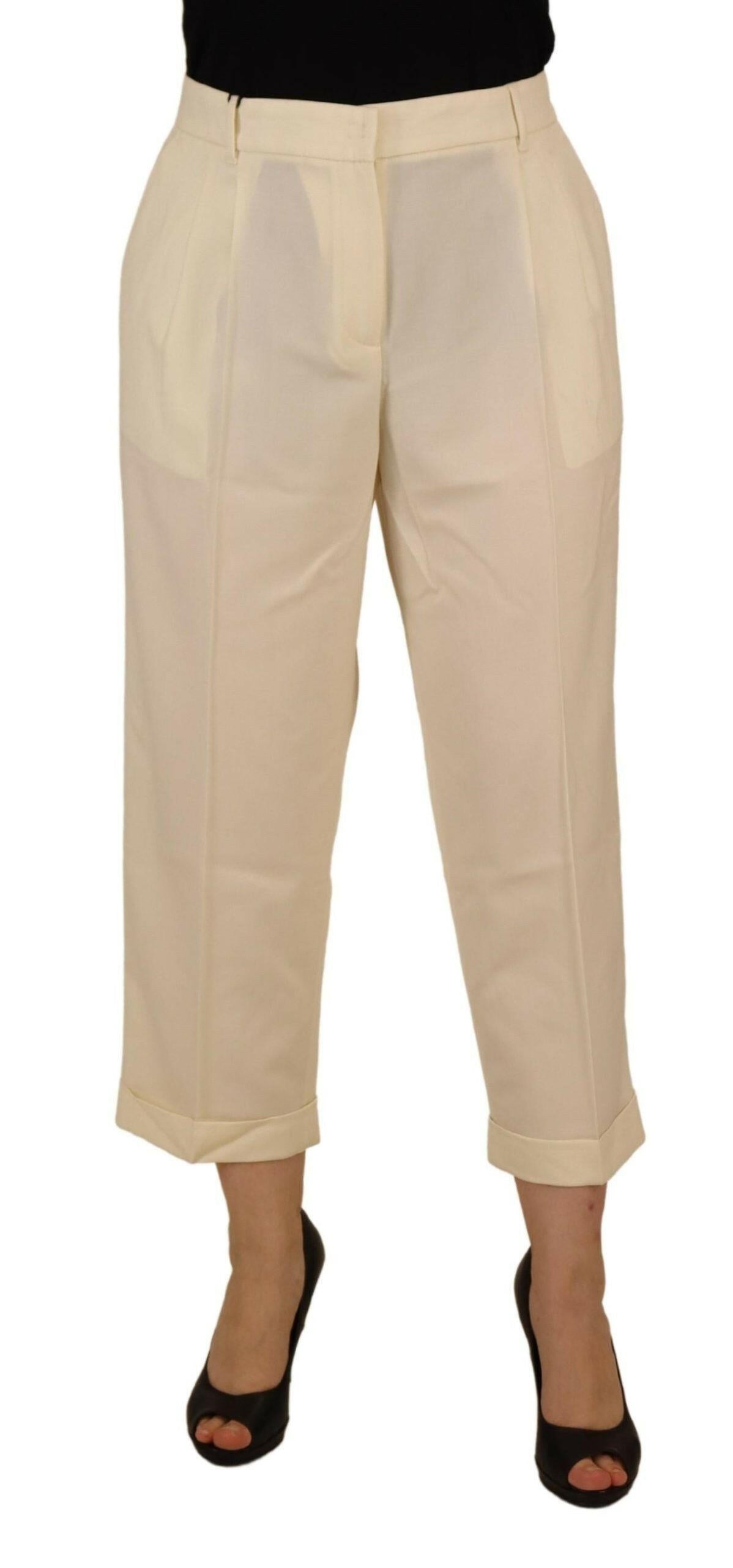 Dolce & Gabbana Ivory High Waist Cropped Folded Hem Trousers Pants -   -  Dolce & Gabbana.