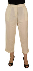 Dolce & Gabbana Ivory High Waist Cropped Folded Hem Trousers Pants -   -  Dolce & Gabbana.