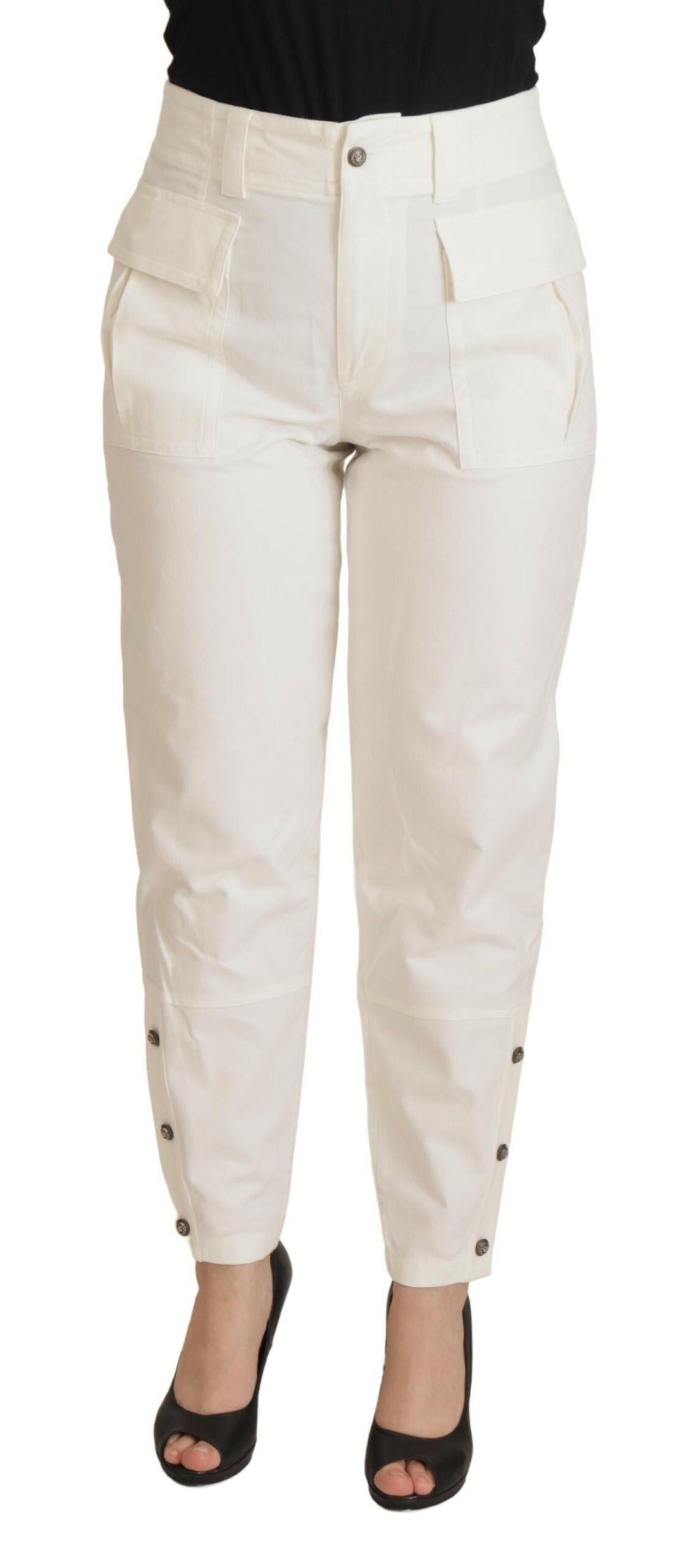 Dolce & Gabbana White High Waist Tapered Women Cotton Pants -   -  Dolce & Gabbana.