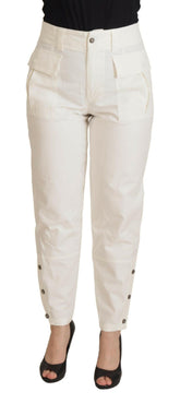 Dolce & Gabbana White High Waist Tapered Women Cotton Pants -   -  Dolce & Gabbana.