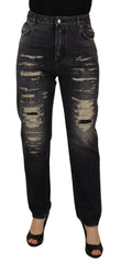 Dolce & Gabbana Black Washed Tattered High Waist Denim Jeans -   -  Dolce & Gabbana.
