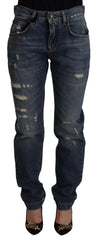 Dolce & Gabbana Blue Denim Baroque Heart Logo Patch Pants Jeans -   -  Dolce & Gabbana.