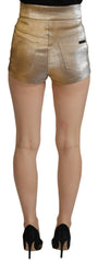 Dolce & Gabbana Gold Cotton Blend Glittered Hot Shorts -   -  Dolce & Gabbana.