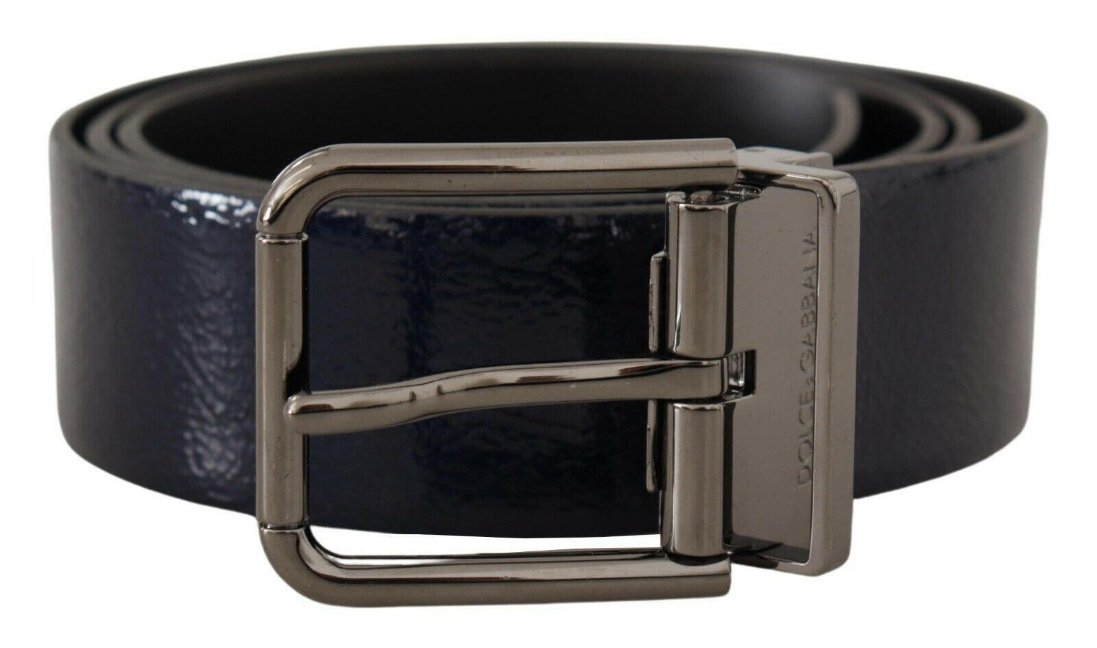 Dolce & Gabbana Blue Patent Leather Vernice Silver Logo Buckle Belt -   -  Dolce & Gabbana.