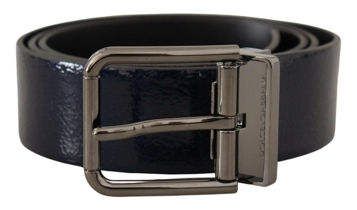 Dolce & Gabbana Blue Patent Leather Vernice Silver Logo Buckle Belt -   -  Dolce & Gabbana.