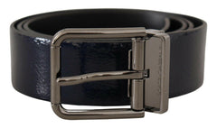 Dolce & Gabbana Blue Patent Leather Vernice Silver Logo Buckle Belt -   -  Dolce & Gabbana.