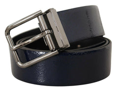 Dolce & Gabbana Blue Patent Leather Vernice Silver Logo Buckle Belt -   -  Dolce & Gabbana.