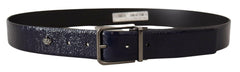 Dolce & Gabbana Blue Patent Leather Vernice Silver Logo Buckle Belt -   -  Dolce & Gabbana.
