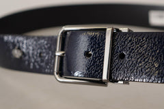 Dolce & Gabbana Blue Patent Leather Vernice Silver Logo Buckle Belt -   -  Dolce & Gabbana.