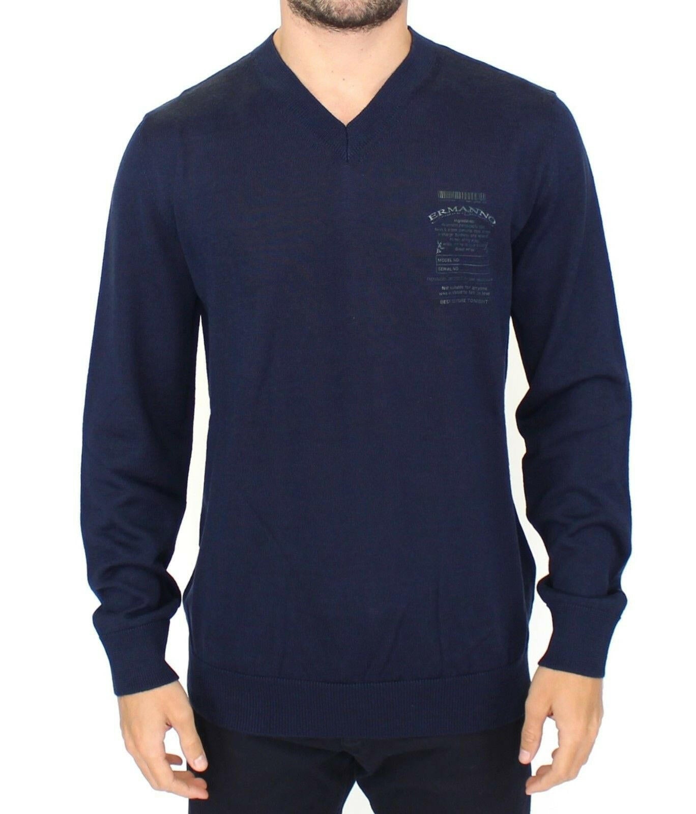 Ermanno Scervino Blue Wool Blend V-neck Pullover Sweater -   -  Ermanno Scervino.