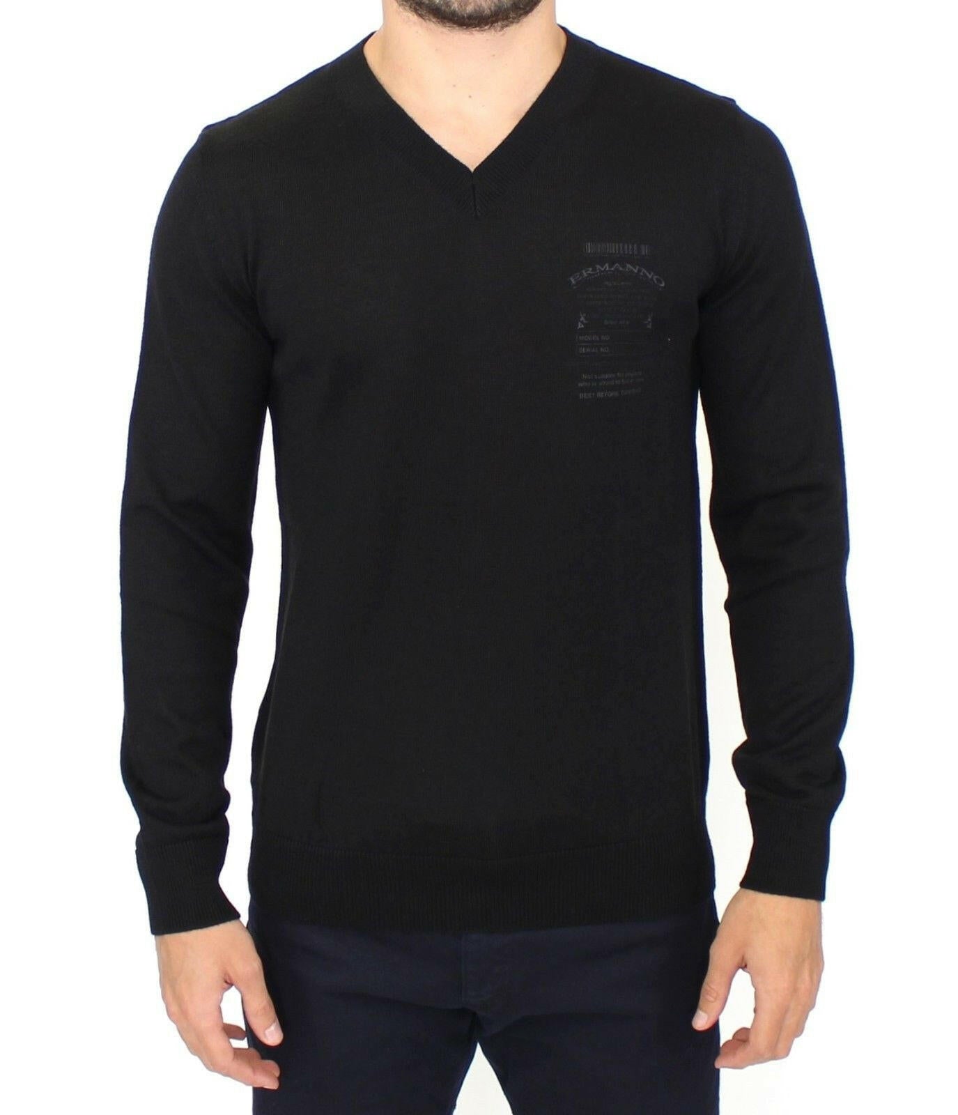 Ermanno Scervino Black Wool Blend V-neck Pullover Sweater -   -  Ermanno Scervino.