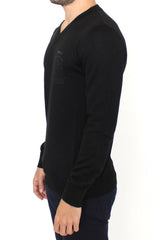 Ermanno Scervino Black Wool Blend V-neck Pullover Sweater -   -  Ermanno Scervino.