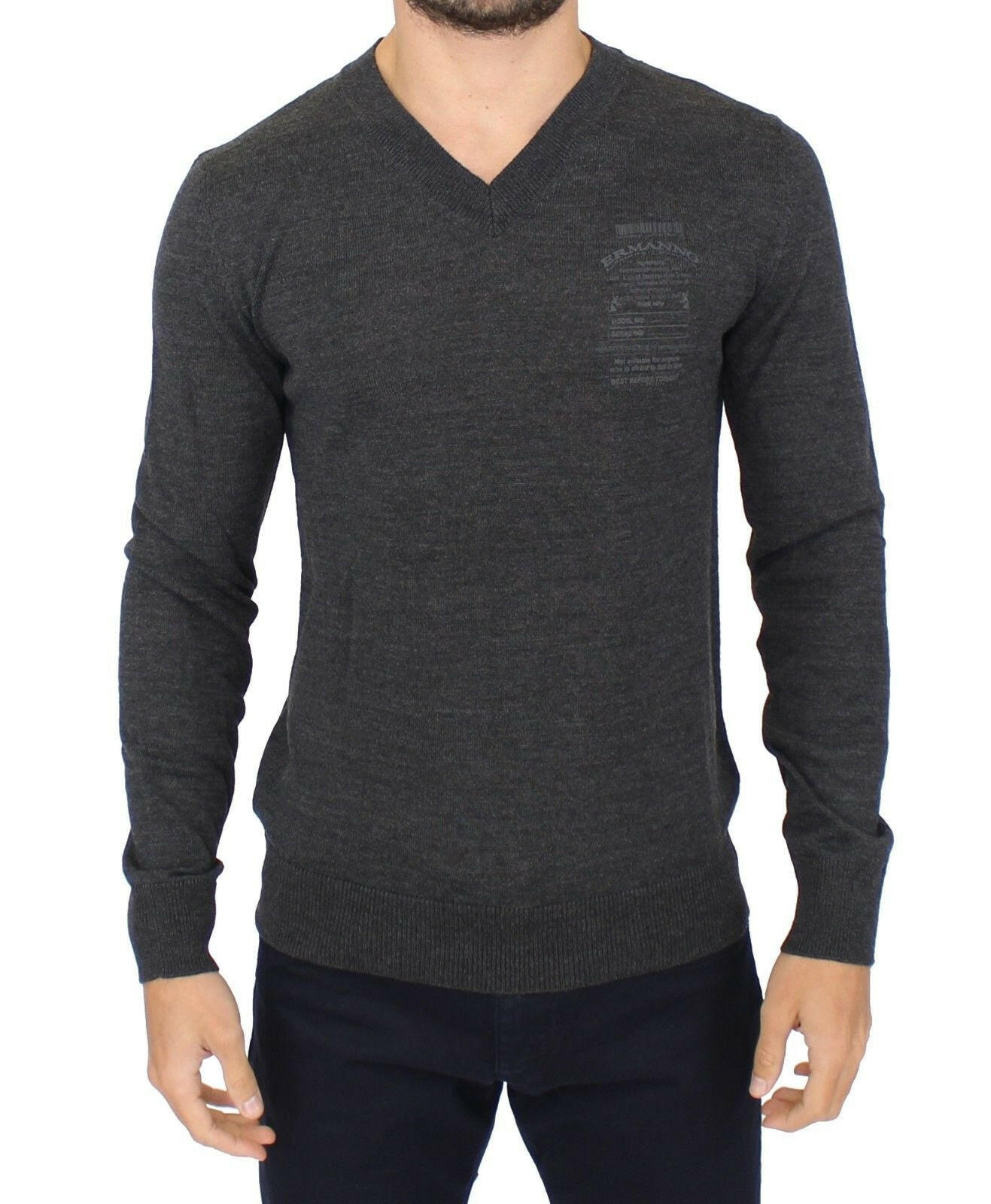 Ermanno Scervino Gray Wool Blend V-neck Pullover Sweater -   -  Ermanno Scervino.