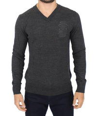Ermanno Scervino Gray Wool Blend V-neck Pullover Sweater -   -  Ermanno Scervino.