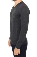 Ermanno Scervino Gray Wool Blend V-neck Pullover Sweater -   -  Ermanno Scervino.