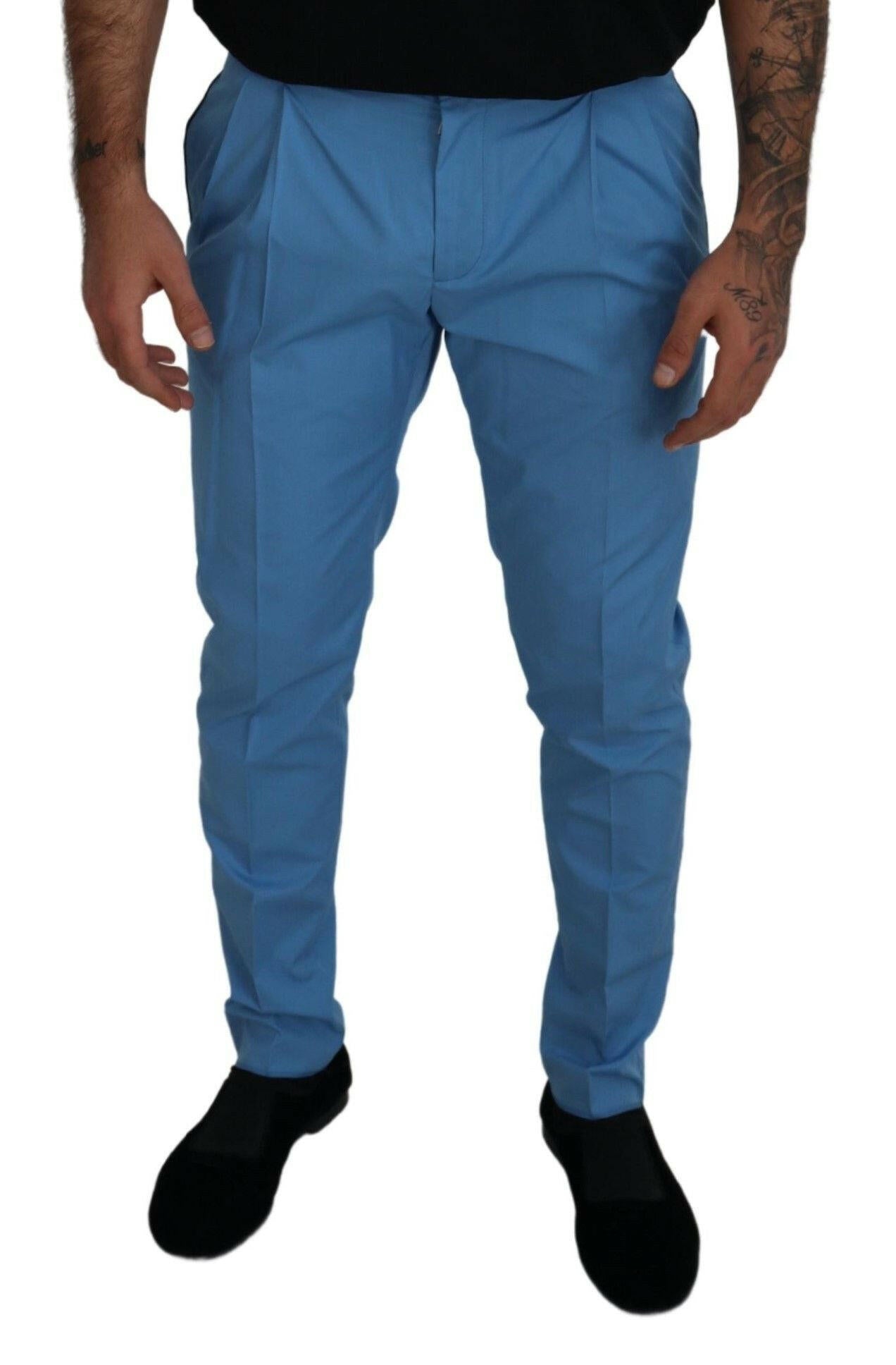 Dolce & Gabbana Blue Cotton Silk Trousers Chinos Pants -   -  Dolce & Gabbana. Dolce & Gabbana Blue Cotton Silk Trousers Chinos Pants -   -  Dolce & Gabbana.
