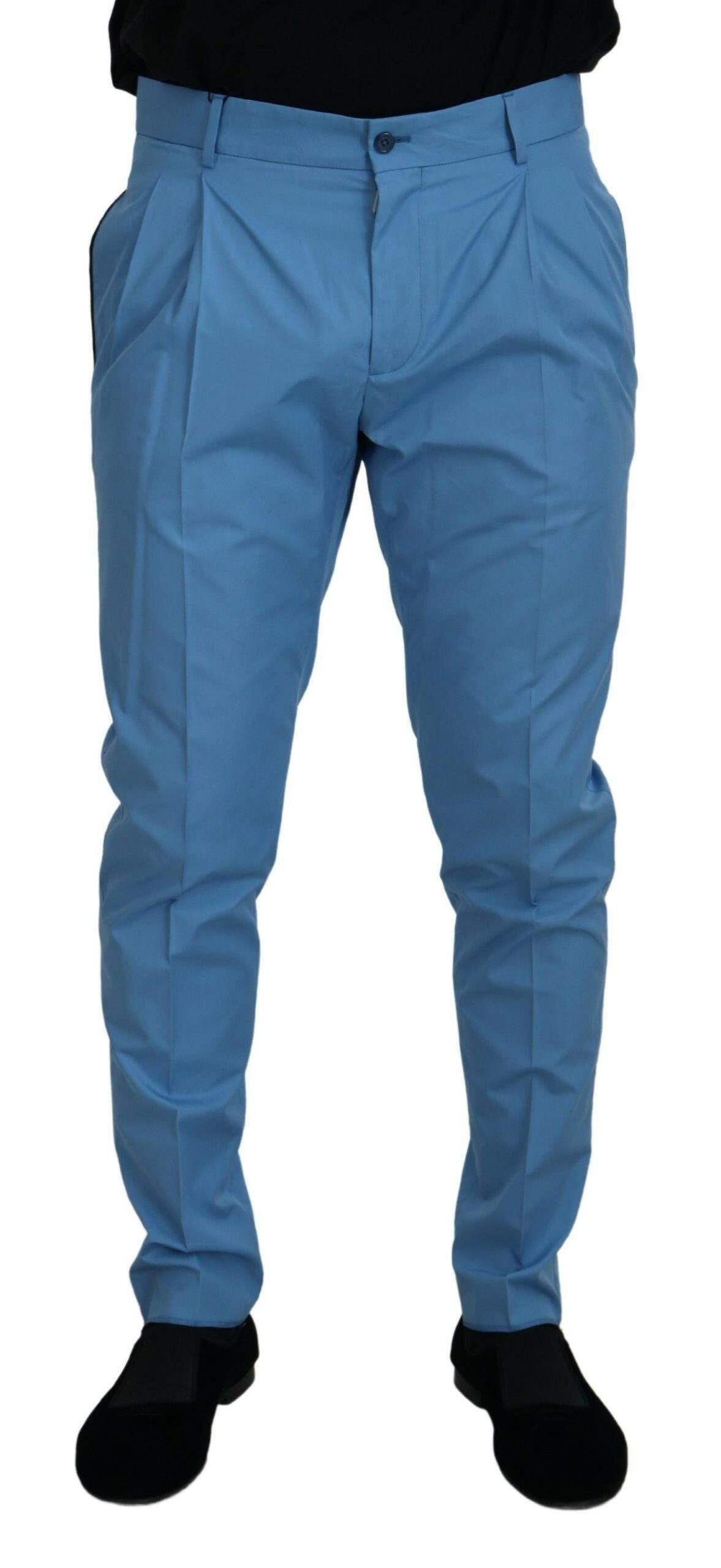 Dolce & Gabbana Blue Cotton Silk Trousers Chinos Pants -   -  Dolce & Gabbana.