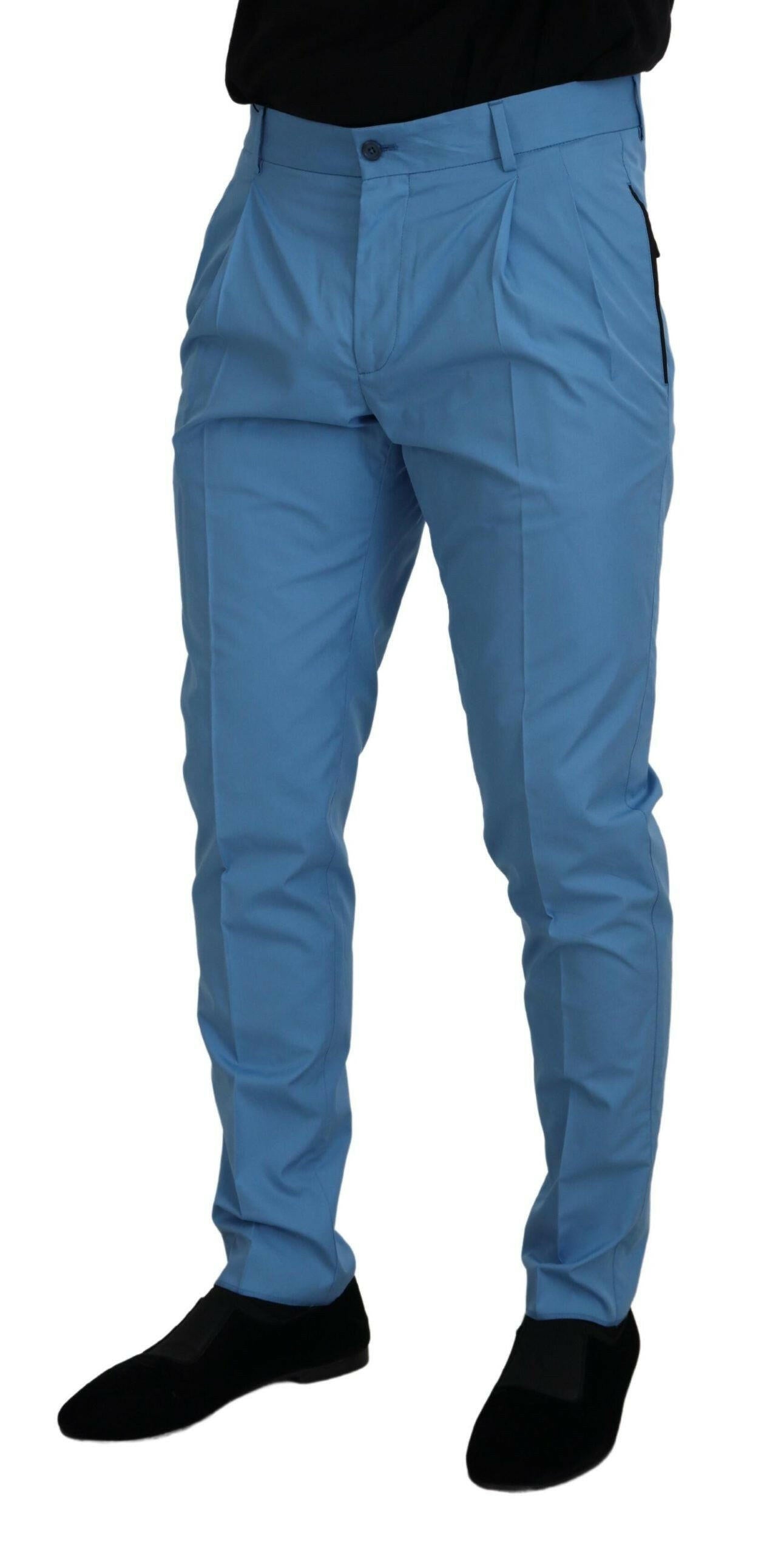 Dolce & Gabbana Blue Cotton Silk Trousers Chinos Pants -   -  Dolce & Gabbana. Dolce & Gabbana Blue Cotton Silk Trousers Chinos Pants -   -  Dolce & Gabbana.